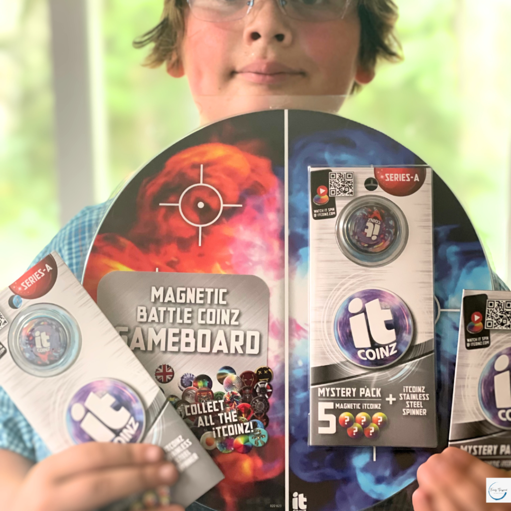 itCoinz Spinner to Winner Discover Series A, featuring an impressive assortment of 60 magnetic itCoinz with vivid designs. Each coin holds a unique value, ranging from common (1 star) to rare (gold 5 stars).